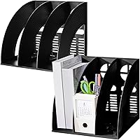 Vista 11 de SAYEEC Carpeta de almacenamiento para archivos, 4 compartimentos, organizador hueco de escritorio, marco de estante azul, marco de estante grueso