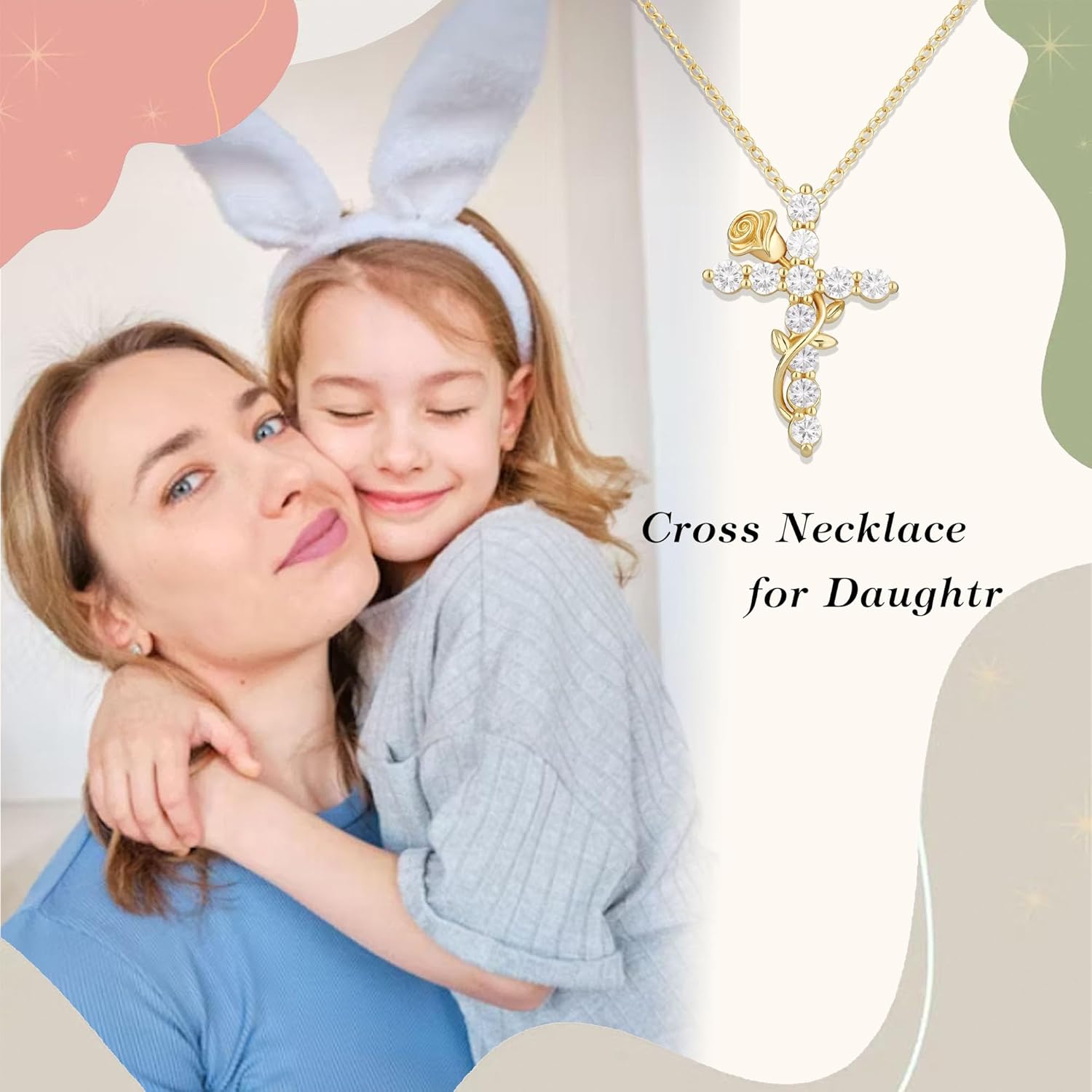 Rose Flower Cross Necklace for Women Trendy Gold Cross Necklace Christian Gifts for Daughter Granddaughter Religious Confirmation Baptism Birthday Gifts for Women - Image 7