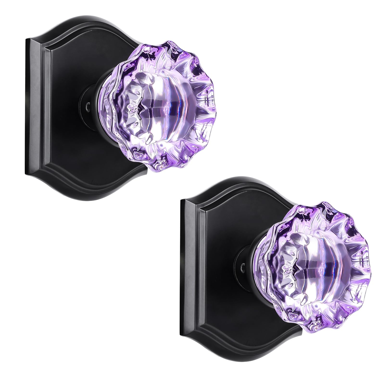 Purple Glass Door Knobs - Matte Black & Lock -30