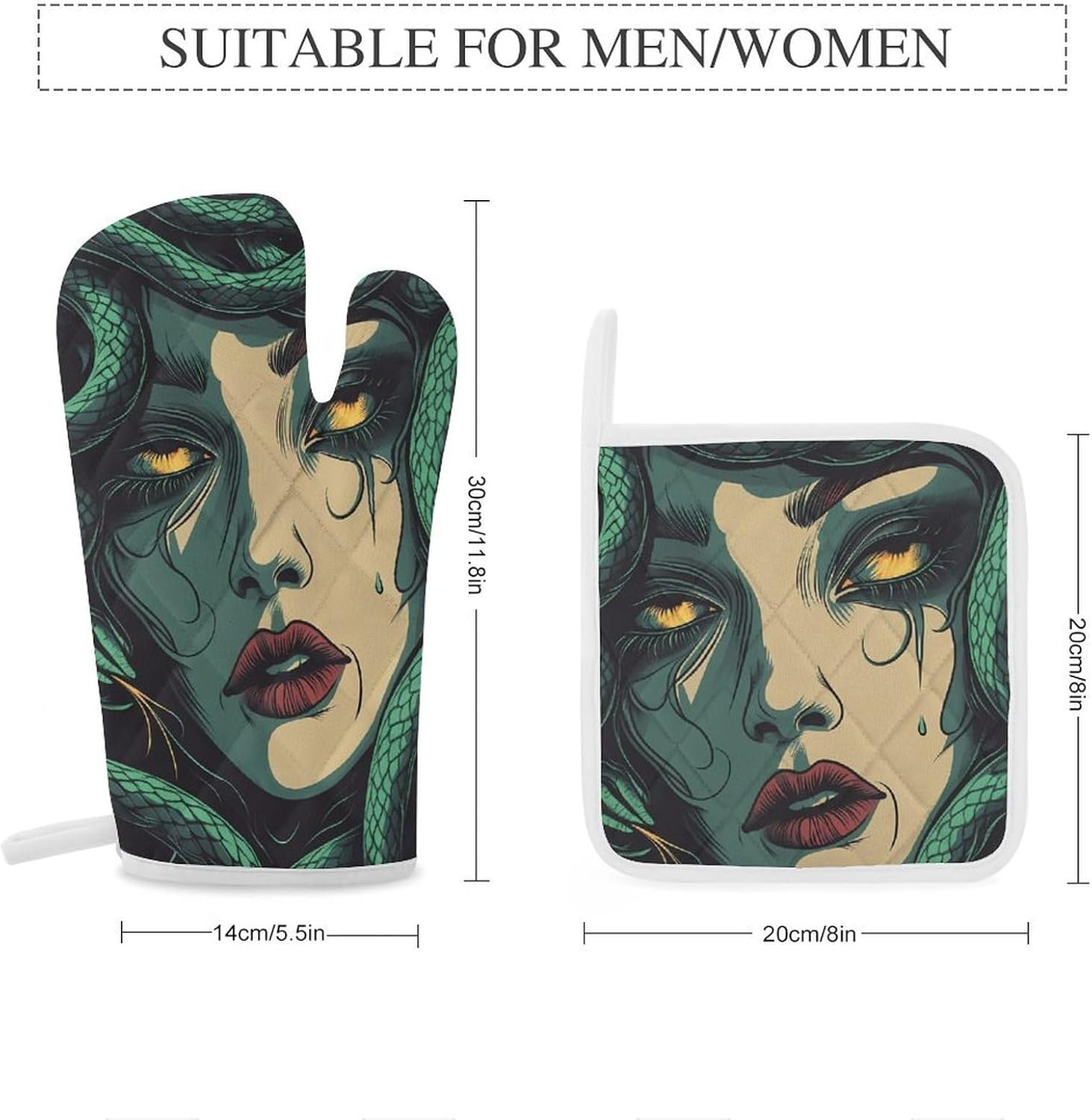 Medusa Greek Mythology Oven Mitts and Pot Holders 4Pcs Set Heat Resistant Cooking Mitts Hot Pads