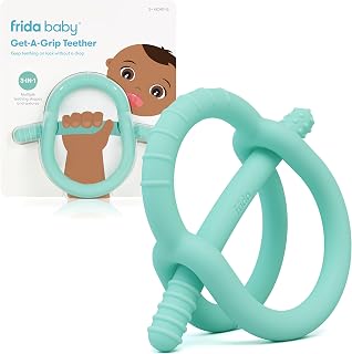 Frida Baby Get-A-Grip Silicone Teether: BPA-Free Easy-Grip Ring for Teething Pain Relief, 0-18 Months, Teal