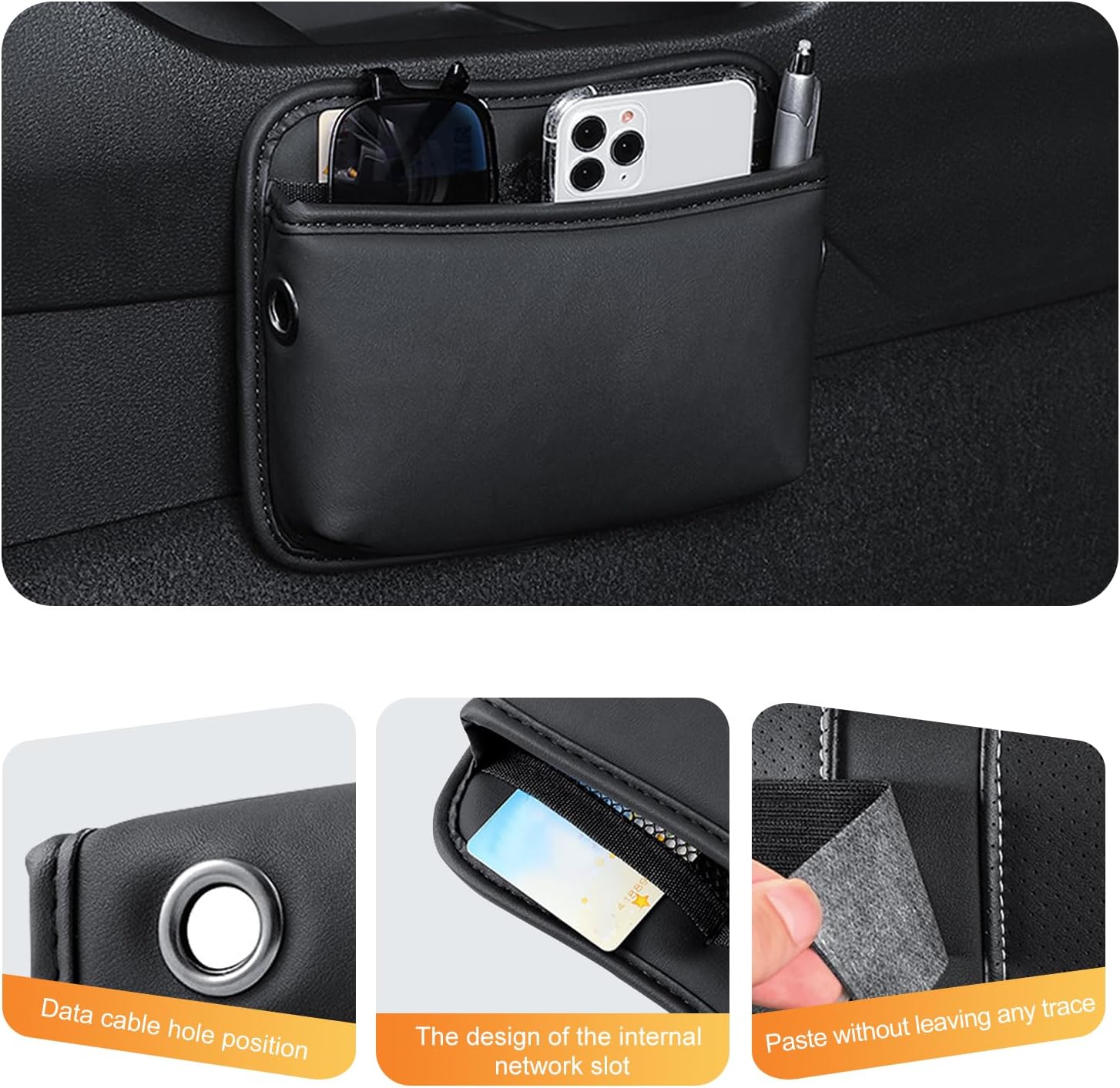 2 PCS Car Seat Side Pocket Organizer, PU Leather Mini Storage Pocket for Car Seats, Doors, Consoles, Dashboard, Vehicle Gap Filler Organizer for Phone, Keys, Sunglass, Wallet (Black)