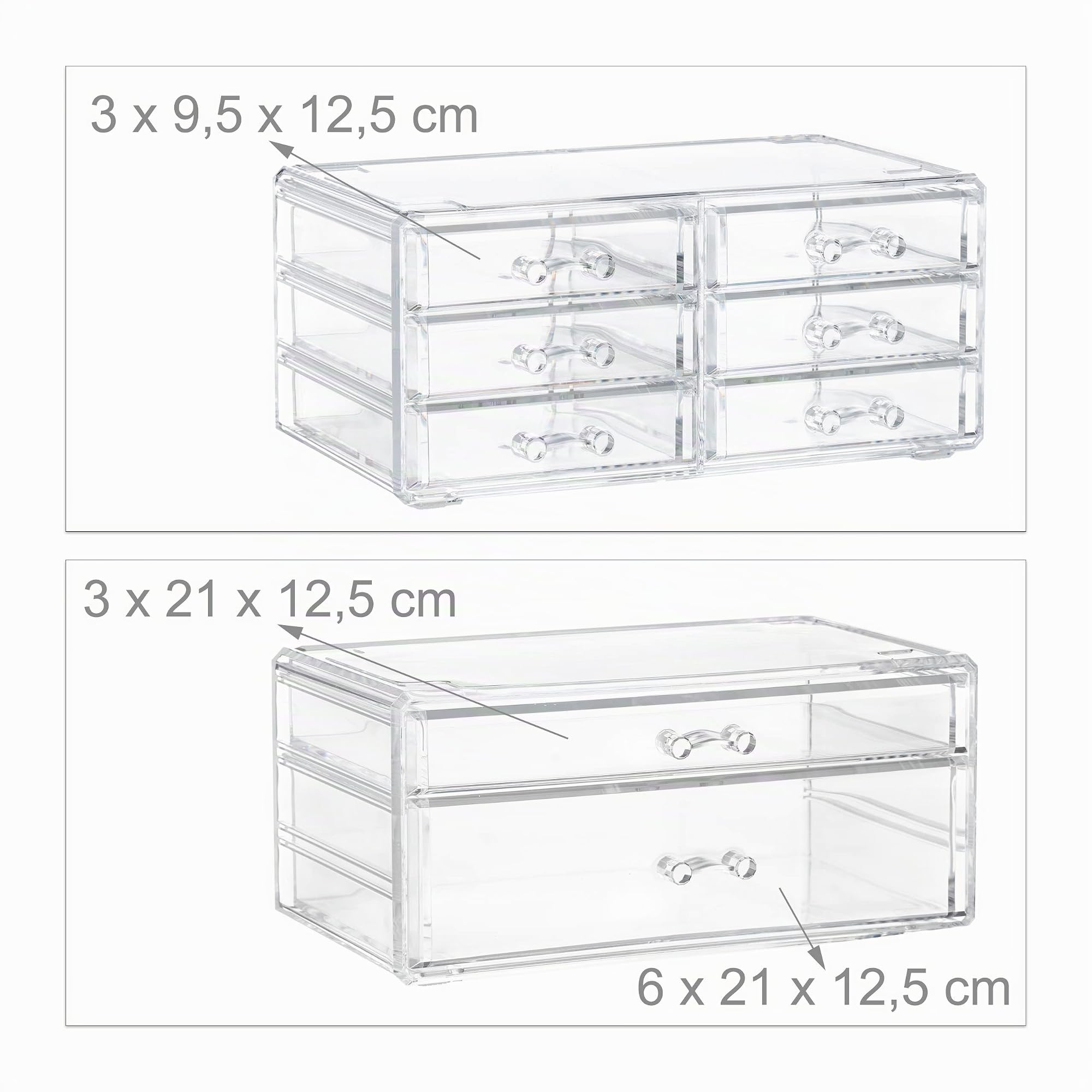 Relaxdays Boîte rangement maquillage Make up organisateur cosmétiques tiroirs compartiments, transparent