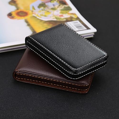 Miniatura 7 de Tarjetero de cuero para hombres o mujeres, estuche grande para tarjetas de crédito, cartera de cuero con cierre magnético, capacidad para 25