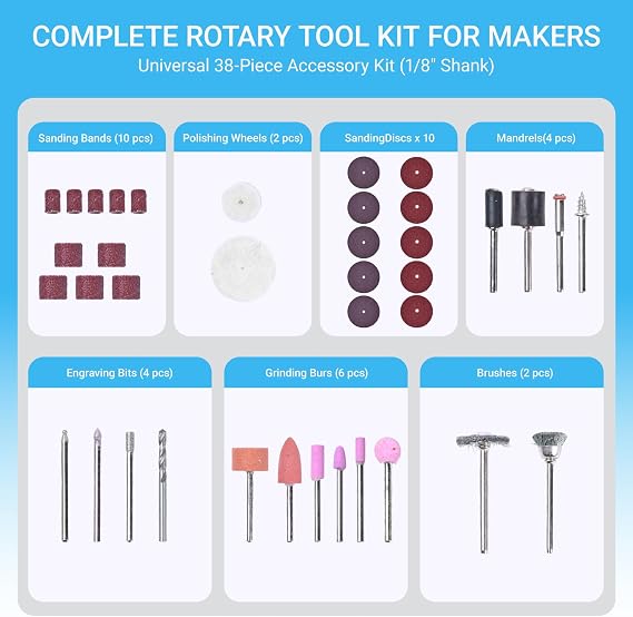 Flex Shaft Grinder Rotary Tool Kit - Variable Speed Electric Grinder w/Flexible Shaft, Foot Pedal Control & Ergonomic Handpiece - Jewelry Polishing, Carving, Cutting, Grinding & Engraving