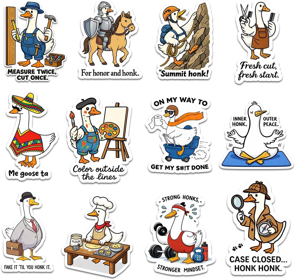 (12pcs-3in) Silly Goose Sticker Stickers Adventure Job Puns Funny Humor Art