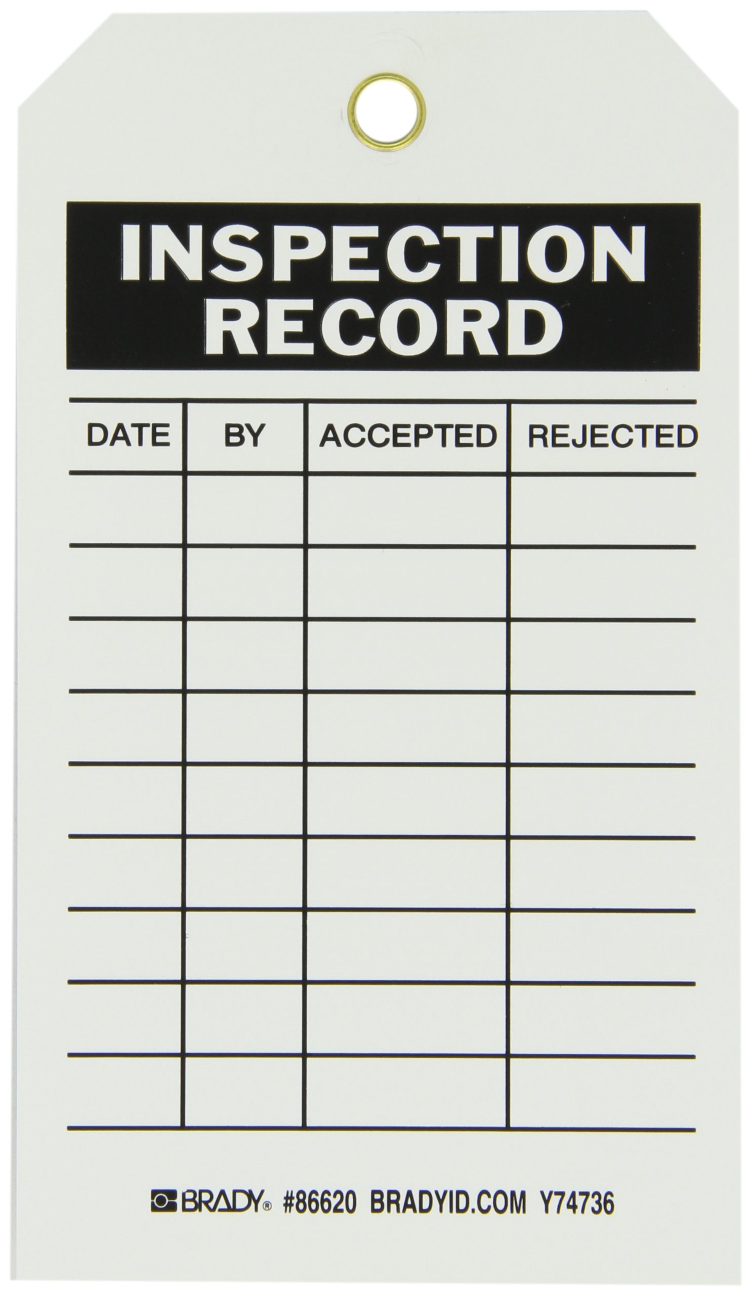 Tarjetas de inspección de poliéster Brady 86620 en blanco y negro (paquete de 10 unidades) 2
