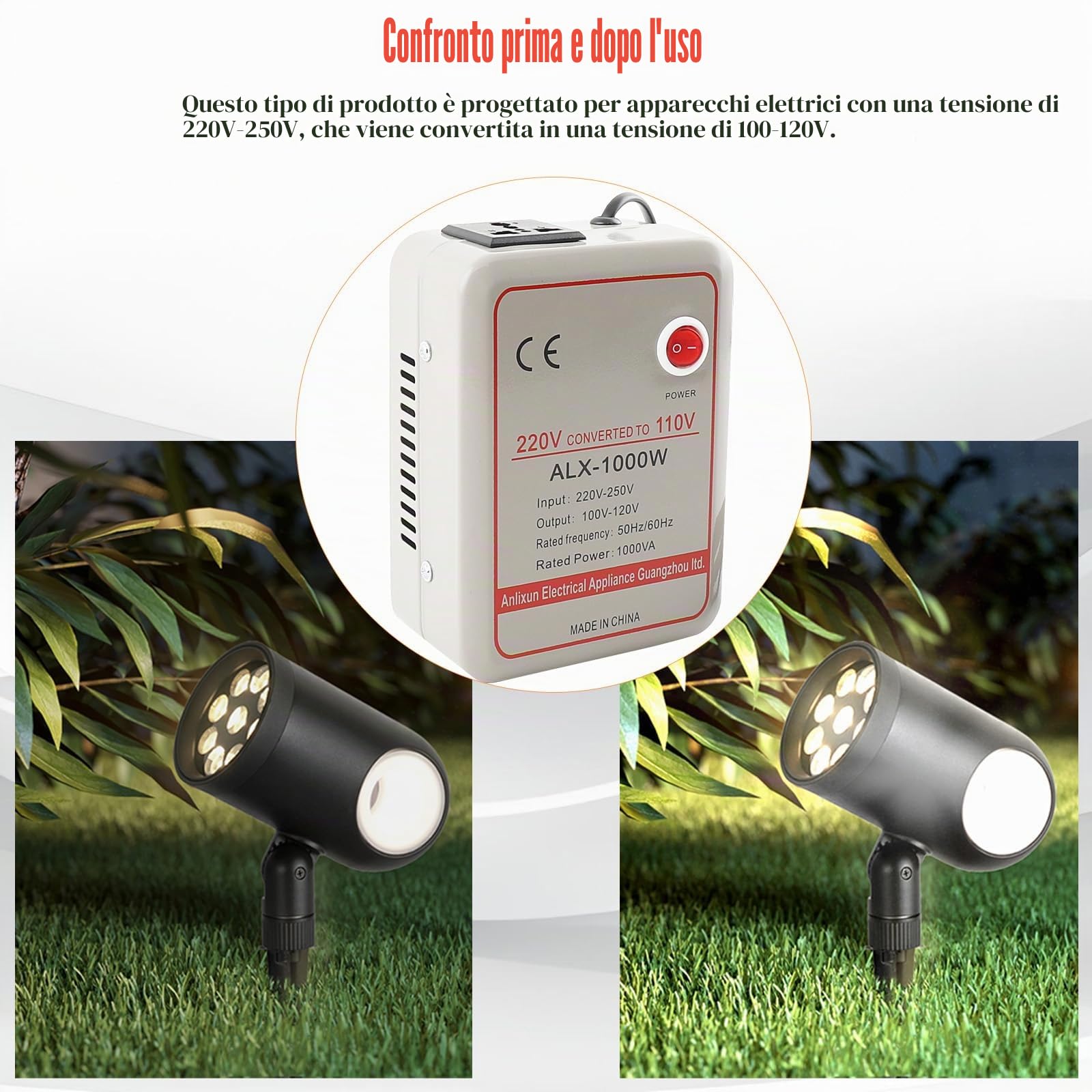 Convertitore trasformatore, trasformatore di tensione, 220 V-250 V a 100 V-120 V, convertitore step down (1000 W)
