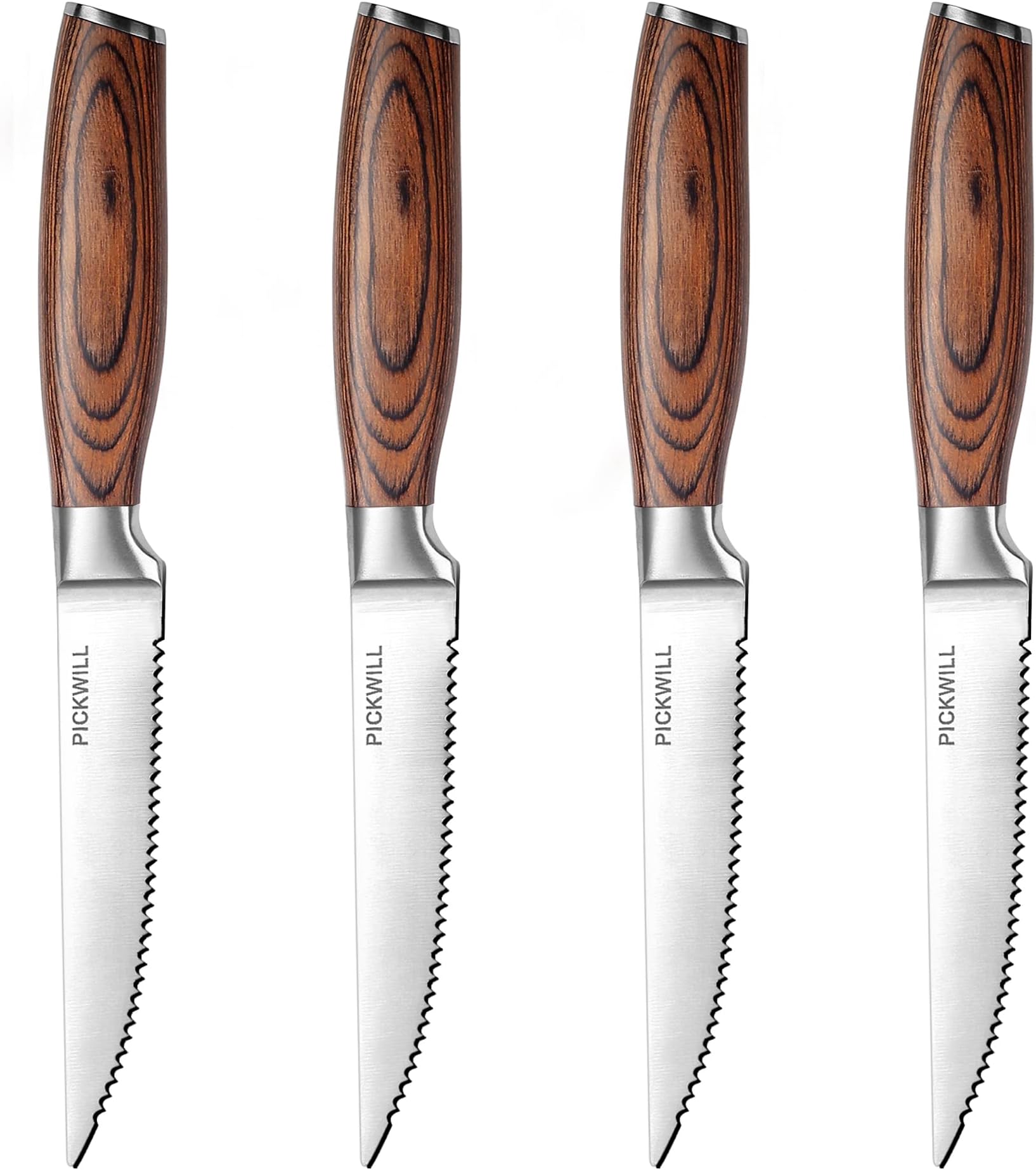 Steak Knives Set of 4, Serrated Steak Knives 4.5 Inch High Carbon German Stainless Steel Full-tang Pakkawood Handle, Steak Knives for Cutting Steak, Bread with Gift Box