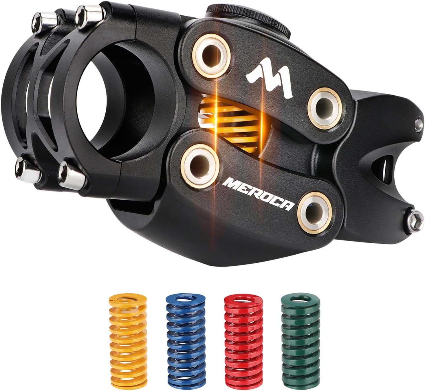 JFOYH Versatile Suspension Stem for Bikes with 4 Replaceable Coil Springs, 7 Low Rise x 90mm Length, 15-20 Travel, Suitable for MTB, Road, Gravel, Ebike