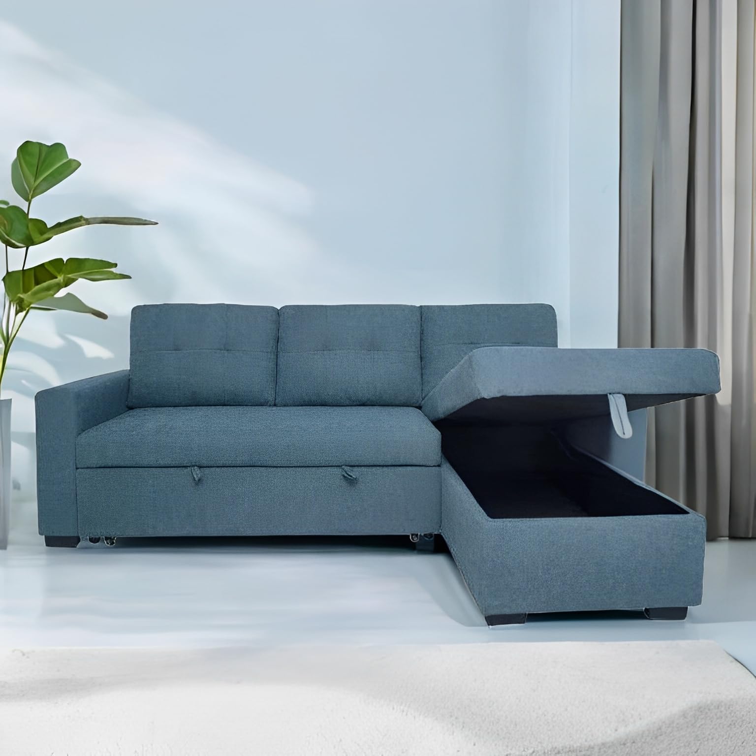 MUEBLIX.COM - Sofa 3 Plazas Chaiselongue Ojuel, Chaiselonge Intercambiable, Asientos y Respaldo Acolchados, Sofa Chaiselongue Cama con Arcon, Sofas de Salón Modernos, Color Gris
