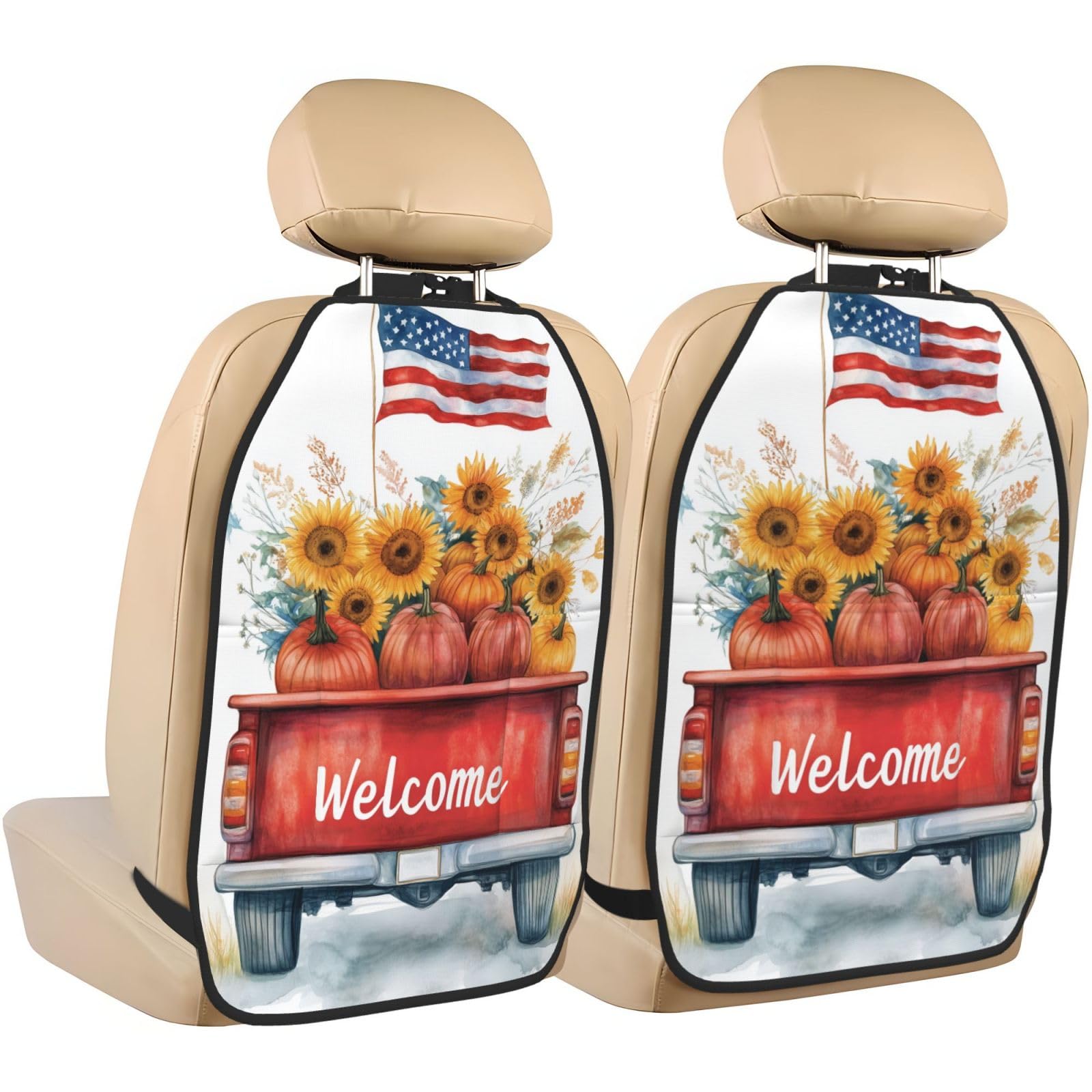 Protectores de asiento de coche con bandera de EE. UU. y bolsillos organizadores (Pack de 2)