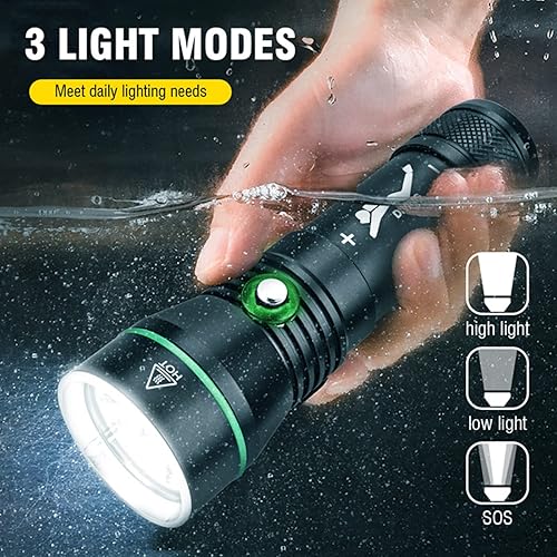 Miniatura 3 de WINDFIRE Luz de buceo súper brillante de 5000 lúmenes, linterna de buceo subacuática con indicador de potencia, IPX8 impermeable, linterna de buceo
