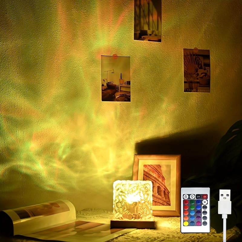 YXQUA Ocean Wave Projector, 16 Colors Northern Lights, Plug-in | Remote, Touch Control, Timer, 3D Flame Water Ripple, Night Light, for Bedroom, Meditation, Yoga, Gift for Teenage Girls