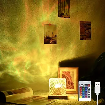 YXQUA Northern Lights Ocean Wave Projector Light, Galaxy Light Projector, 16 Colors, Rotating Flame & Water Ripple Night Light for Bedroom and Kids Room