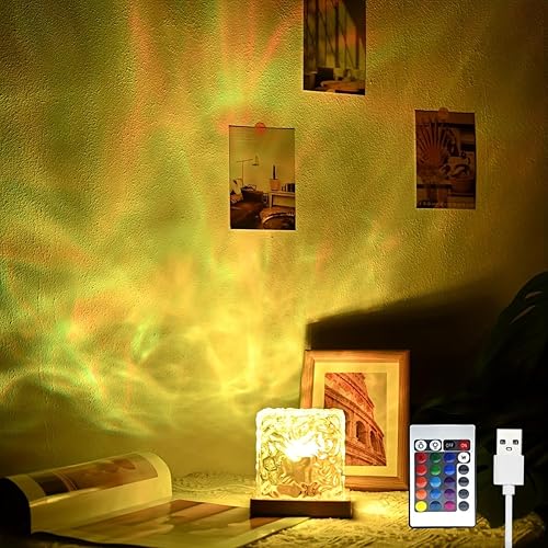 Northern Lights Ocean Wave Projector Light, Galaxy Light Projector, 16 Colors Gradual Rotating Flame Water Ripple Ambient Night Light Non-Wood for Bedroom, Room Decor, Kids Room (RC) - RC