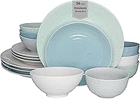 Sango Siterra Artist's Blend 16-Piece Stoneware Dinnerware Set for 4 - Speckled Green Cream White Glossy Plates Bowls, Microwave Dishwasher Safe