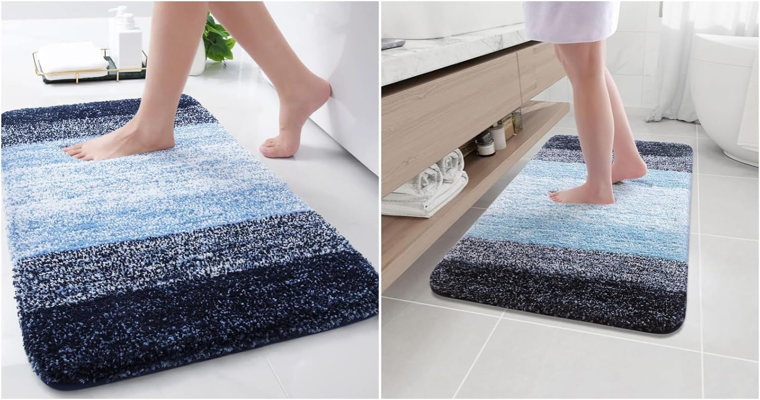 Arotive Microfiber Bathroom Rugs 2 Pieces in Navy, 1 Piece Size 30x17 Bath Rug, 1 Piece 36x24 Bath Rug, 2 Item Bundle