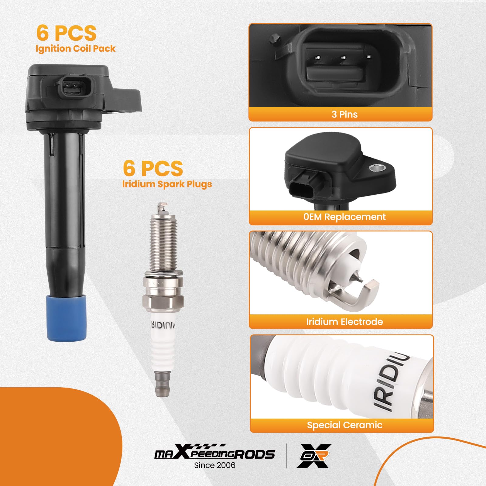 6 Pack Spark Plug And Ignition Coil Set UF603 For Acura TL Honda - Foto 12