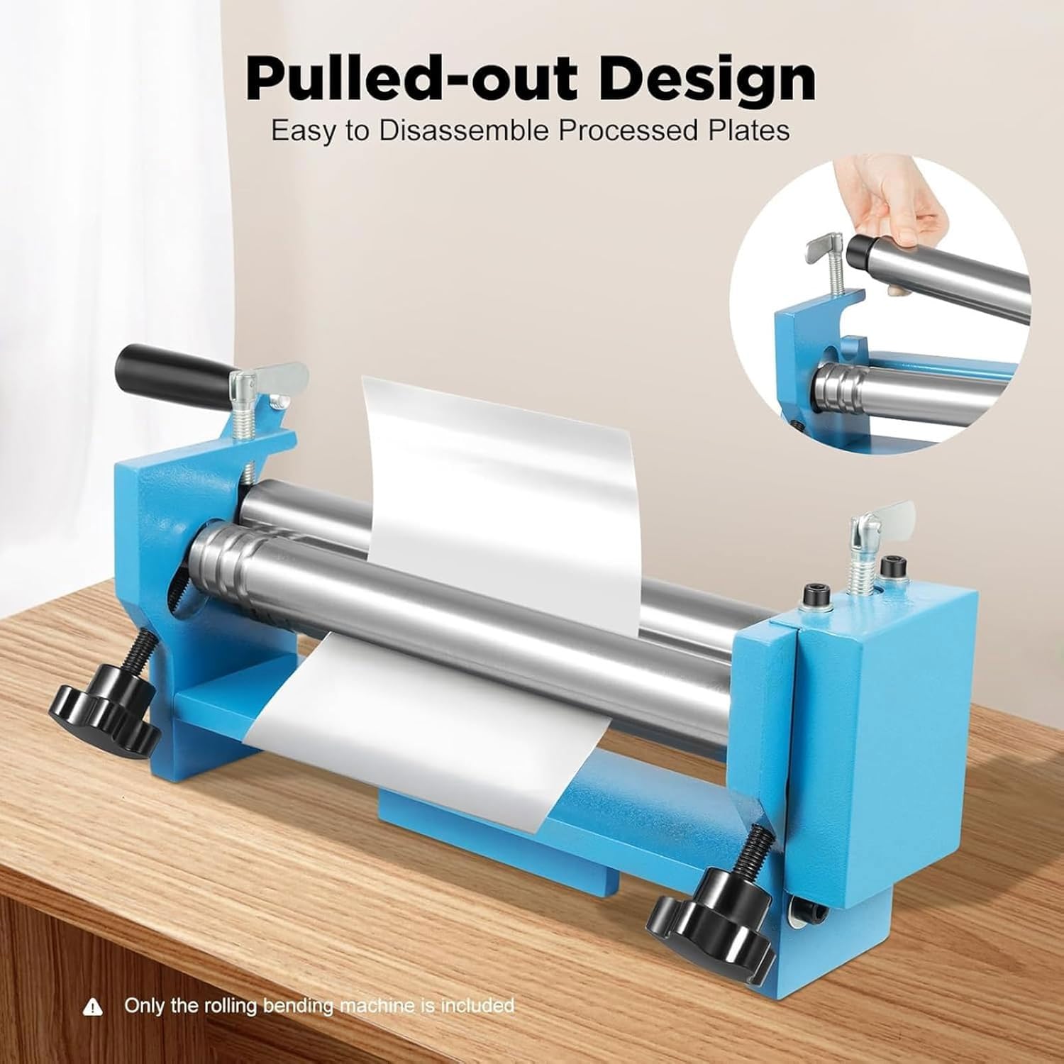 Esta máquina laminadora Manual de 300 mm, con diámetro y Ancho Ajustables de 300 mm, dobladora de Placas metálicas para láminas de Cobre y Aluminio.