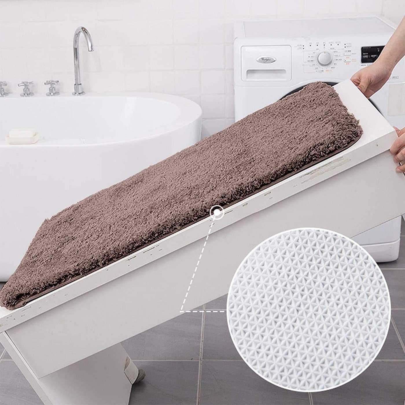 ZLZNX Tappeto da Bagno Tappetino Doccia Assorbente Antiscivolo Soffice Tappeti Bagno Microfibra, Tappetini per Il Bagno Assorbente d'Acqua Lavabile in Lavatrice,Marrone,70x140CM