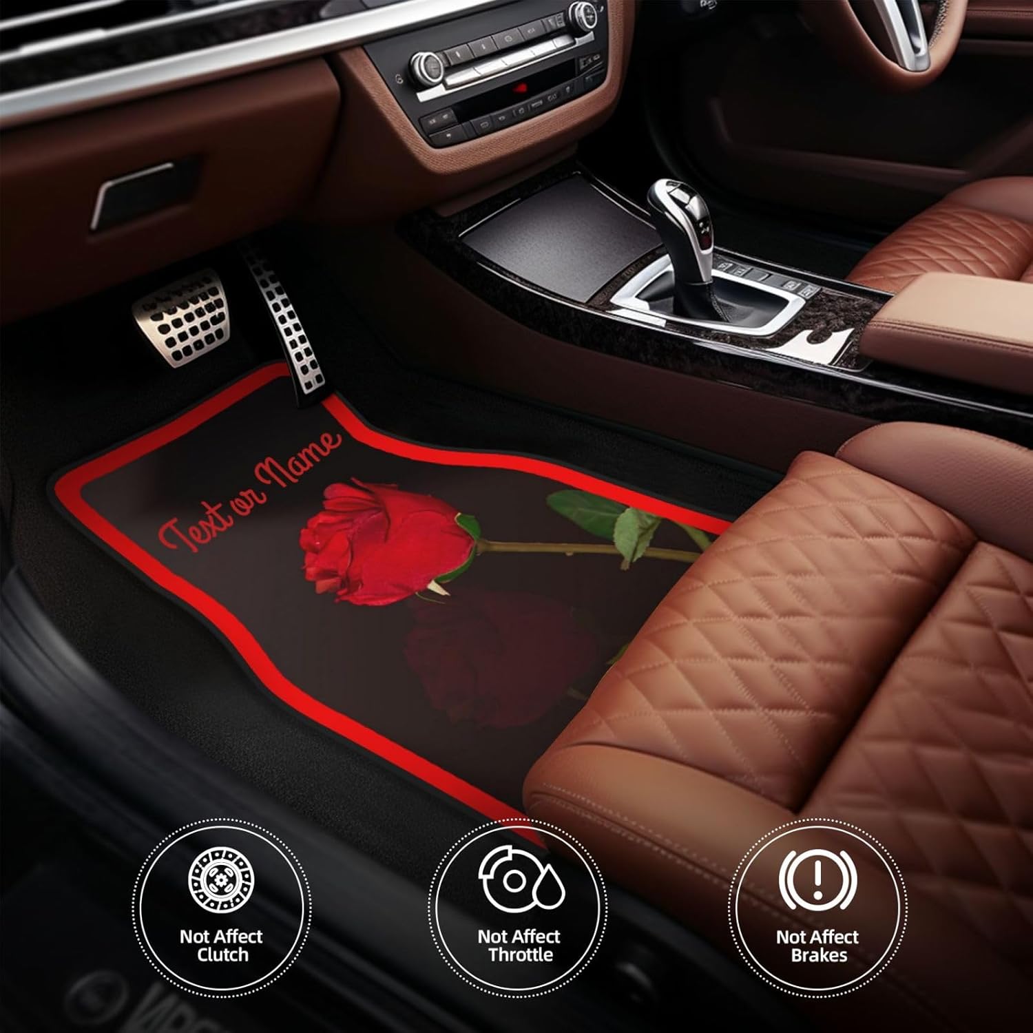 Personalized Customized 4-Piece Set of Anti Slip Car Interior Floor Mats with Text Or Name for Ladies in Red Rose Color SUV Gift (Red, Rose) - Image 4