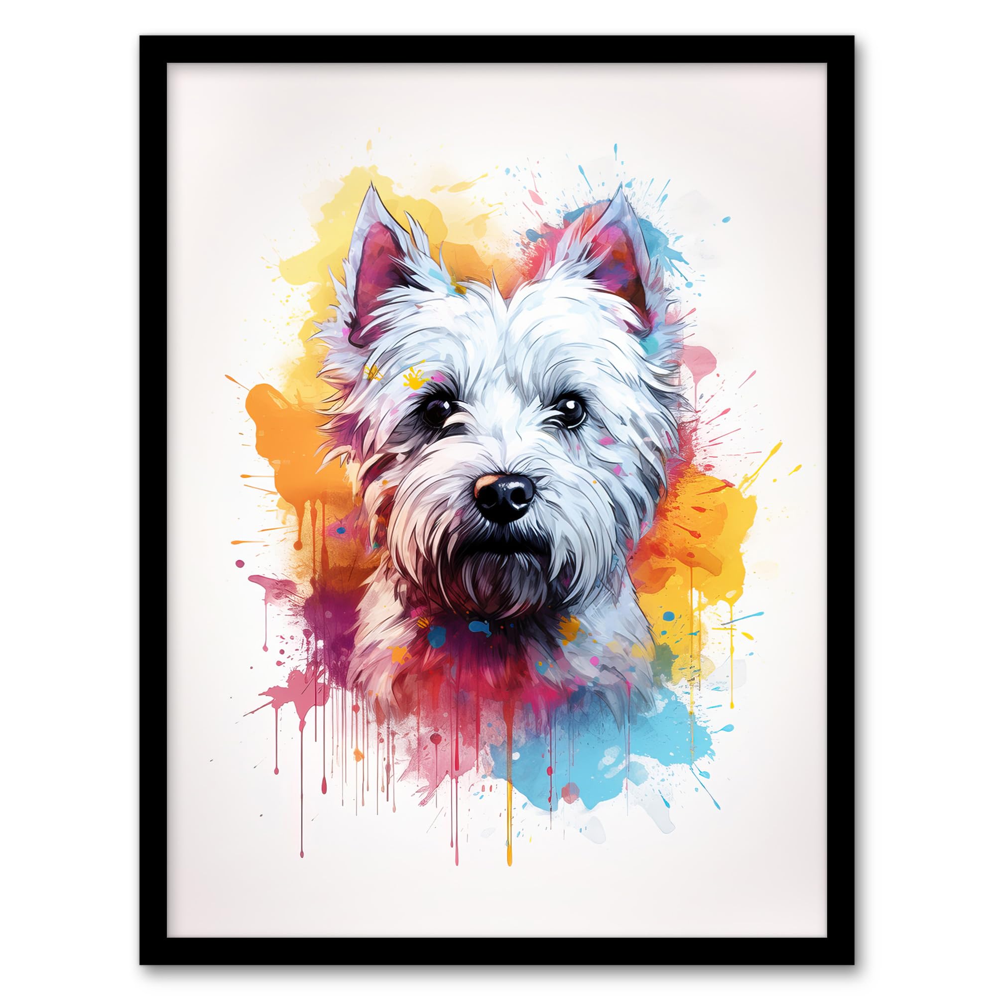 Artery8 West Highland Terrier Lovers Gift Watercolour Pet Portrait Painting Artwork Artwork Framed Wall Art Print 18X24 Inch