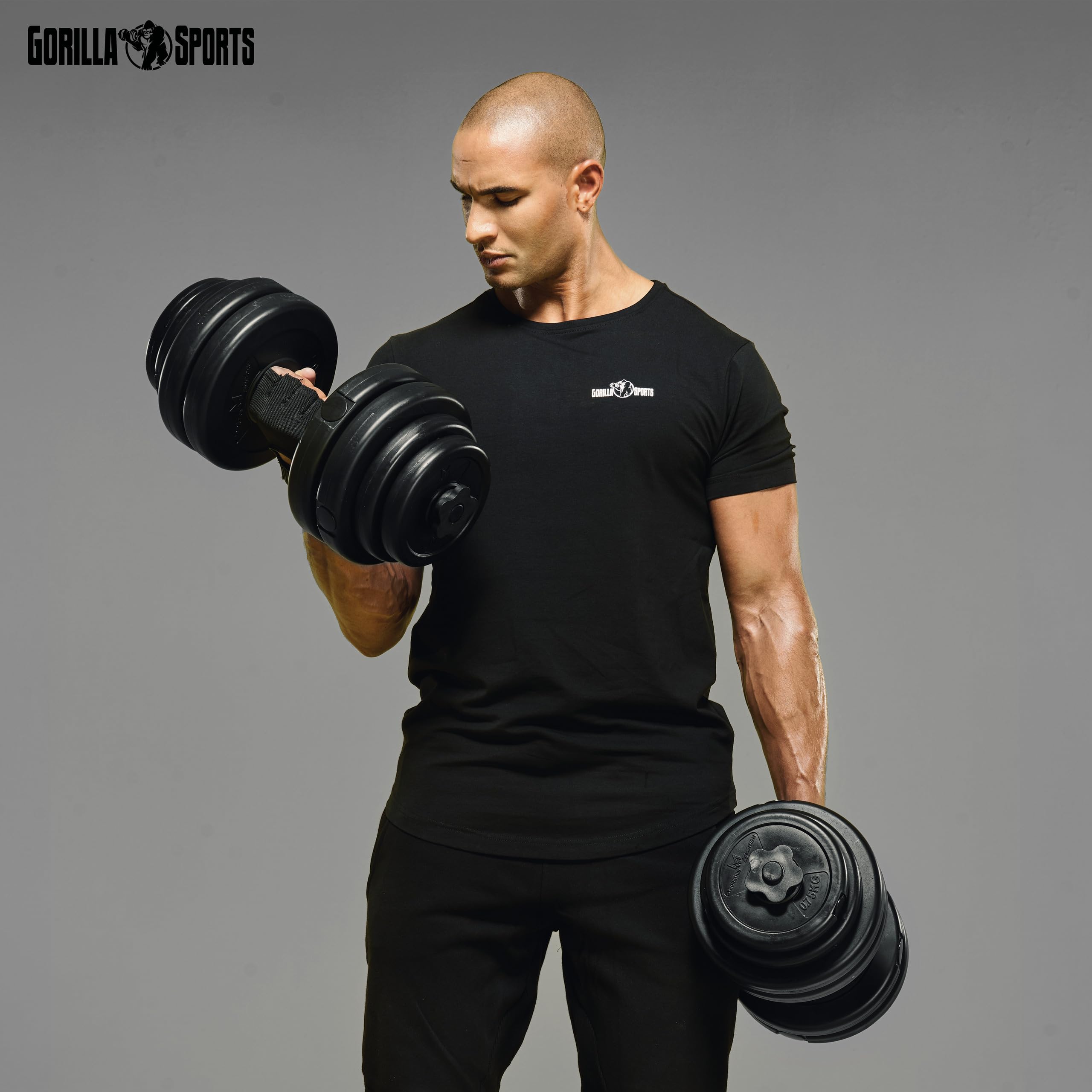 GYRONETICS® Disques de Poids - 30 kg Set, 2x5 kg, 6x2,5 kg, 4x1,25 kg Poids, Ø 25 mm, Plastique, Noir - Disques d'Haltères, Ensemble de Plaques, pour Musculation, Haltérophilie, Fitness, Gym, Domicile