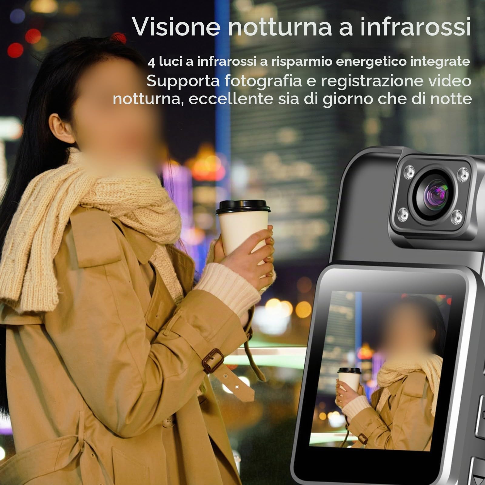 Telecamera per il corpo 4K WiFi Mini Cam portatile con obiettivo girevole a 180° Visione notturna a infrarossi Rilevazione del movimento Registrazione in loop 8 ore di durata della batteria Ricarica