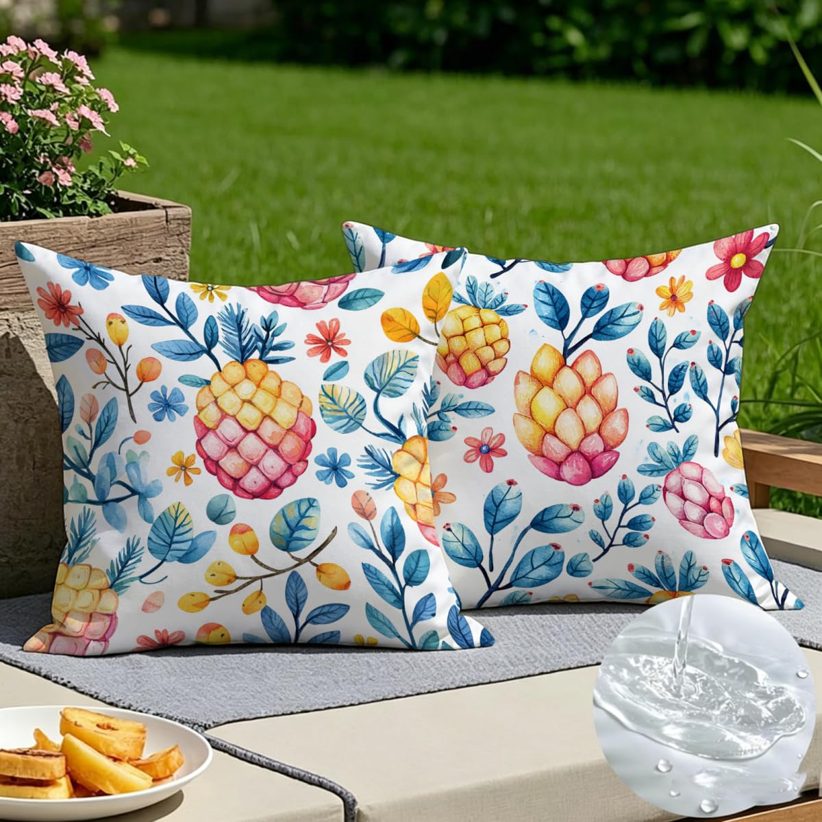 Housse coussin couleur 50x50 et taie oreiller fruit en tissu de lin pour decoratif canapé salon