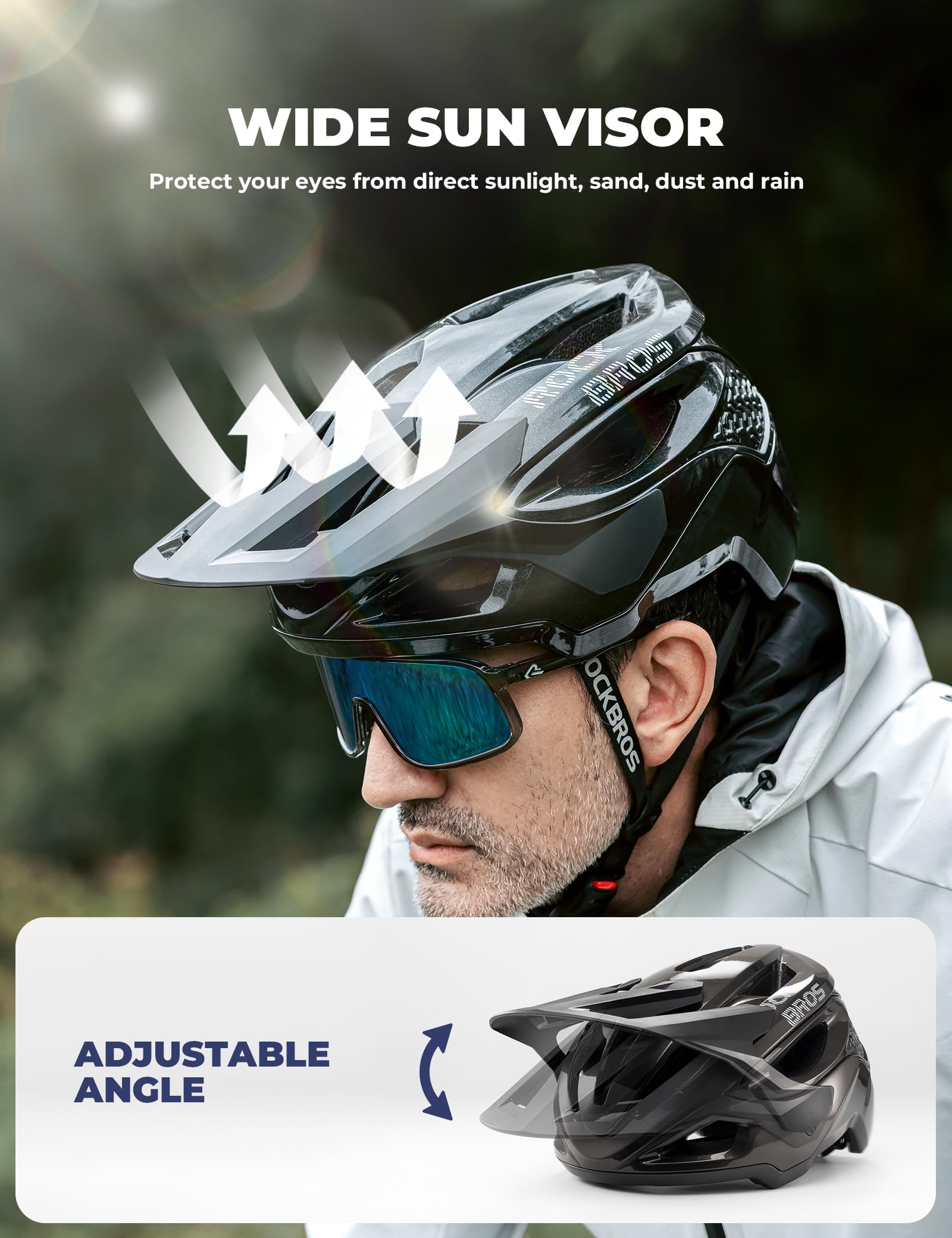 ROCKBROS Casco da Bicicletta con Visiera Regolabile Casco Bici Protezione Massima, Ventilazione Eccellente e Traspirante, con Chiusura Magnetica, Uomo Donna per MTB Ciclismo Downhill 58-62cm
