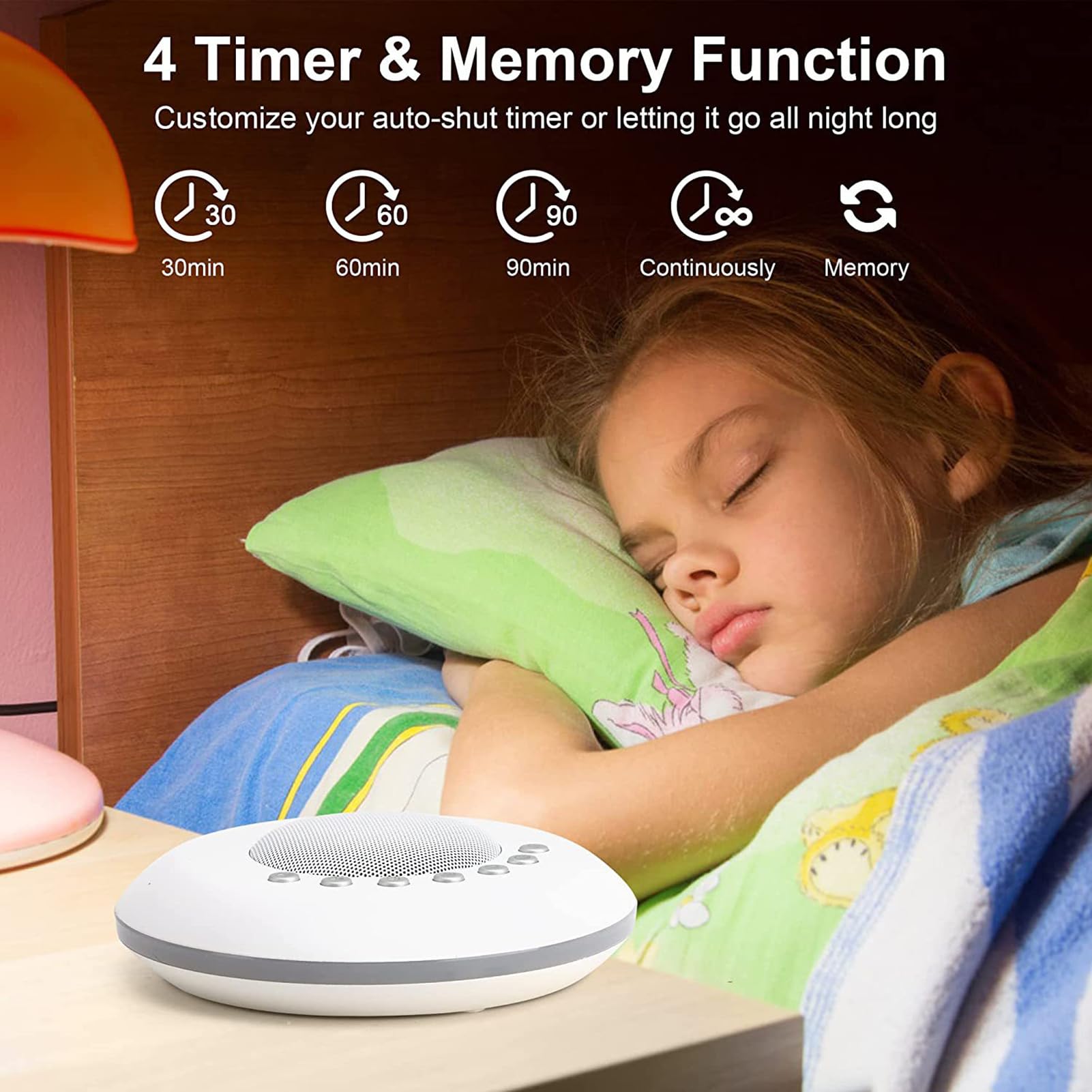 Strumento Intelligente per Dormire con Rumore Bianco, 28 Suoni rilassanti Non ripetitivi, 30 Livelli di Volume, 3 Timer, Funzione di Memoria, Jack Audio, Ricaricabile per casa, uff