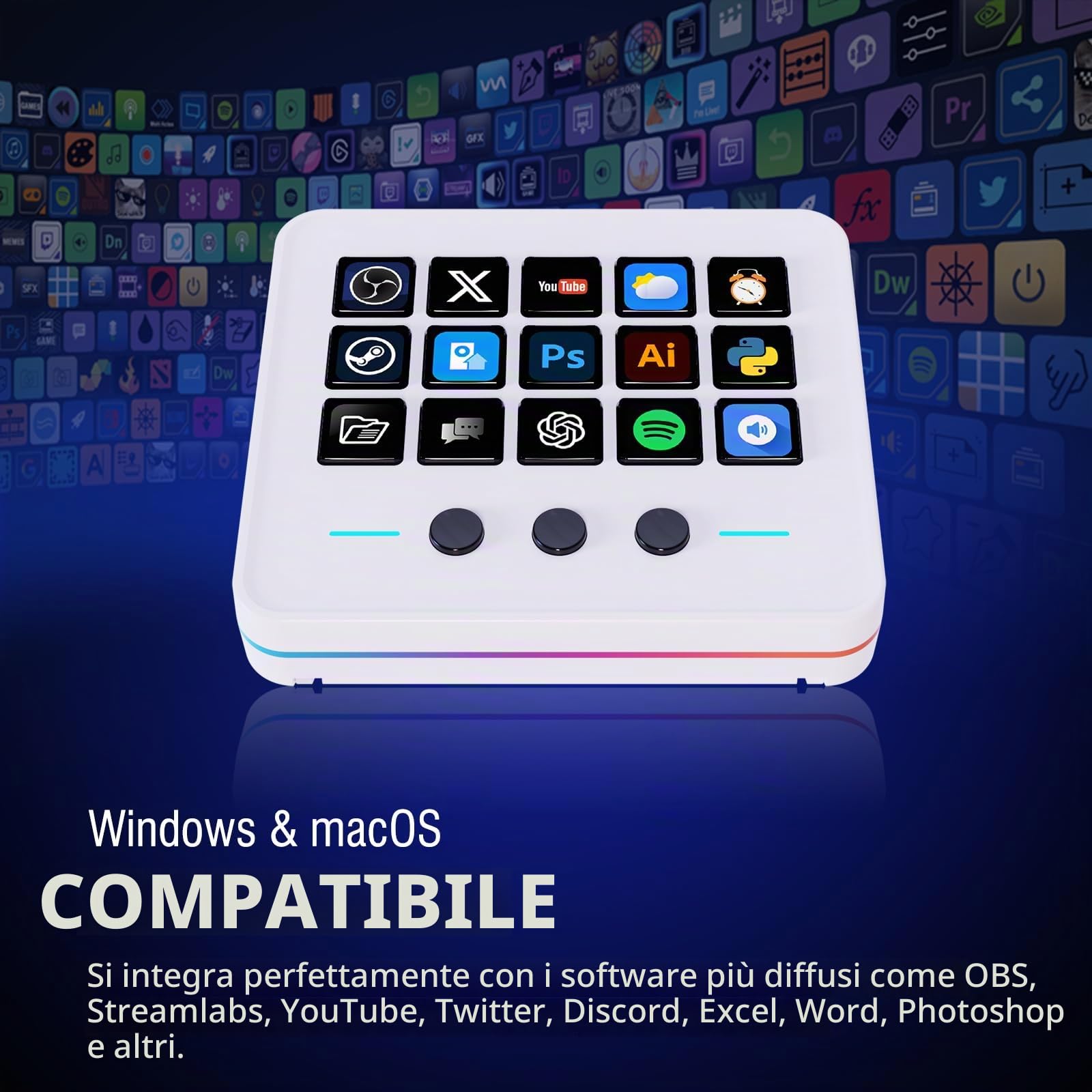 Tastiera macro, tastiera di scelta rapida per streaming di mazzi e mazzi di mazzo, 18 tasti programmabili, tastierino AI visivo personalizzabile per tastiera USB OBS, YouTube