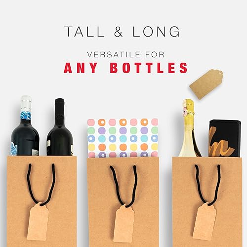Miniatura 5 de TOHOKU PRIME Bolsa de regalo de vino para 2 botellas, 7.15 x 4 x 13 pulgadas, 24 bolsas de regalo para botellas de vino, 2 bolsas de vino para 2