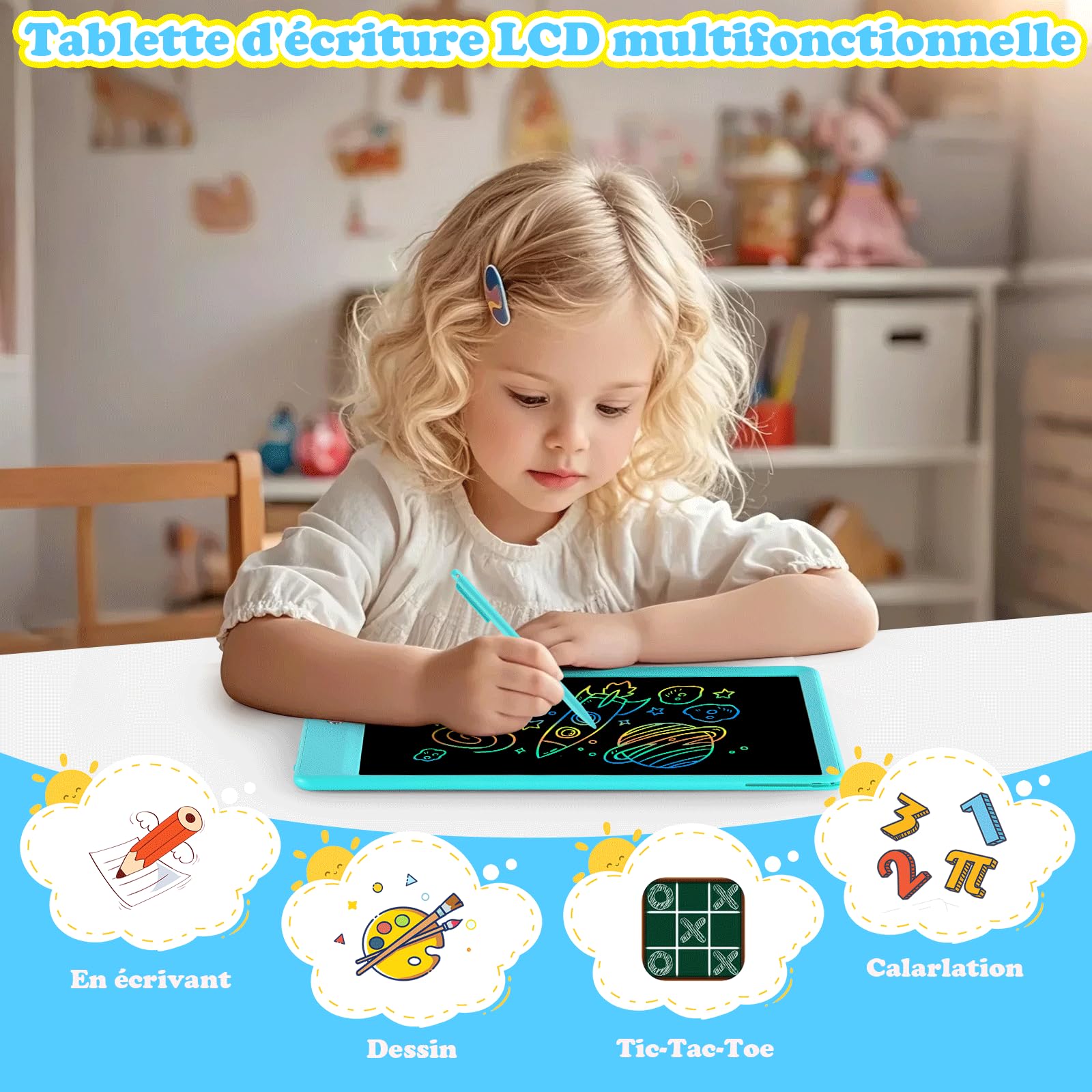 EooCoo Tablette d'écriture LCD 10 Pouces, Tablette Dessin Enfant, Cadeau Éducatif Bleu