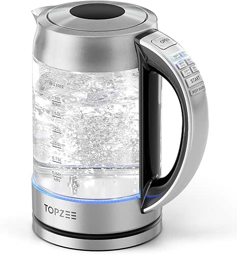 TOPZEE 1.7L Glass Electric Kettle for Coffee & Tea, Hot