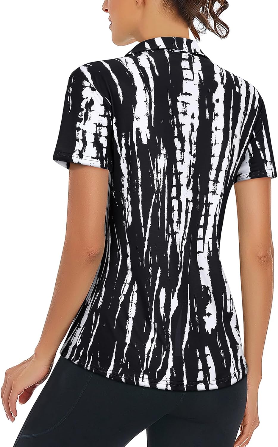 LURANEE Women's Short Sleeve Golf Shirt UPF 50+Zip Up Quick Dry Tennis Polo Workout Tops Slit Zipper at Hem - Image 3