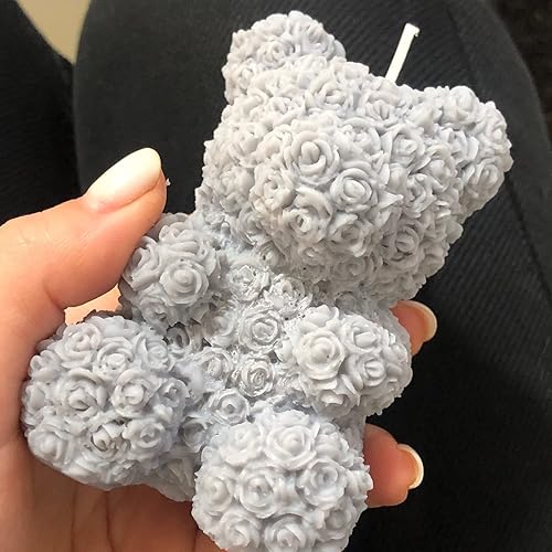 Miniatura 6 de Paquete de 2 moldes de velas de oso de rosas 3D, moldes de silicona para el día de San Valentín, pinte su propio oso de corazón o vela de oso de