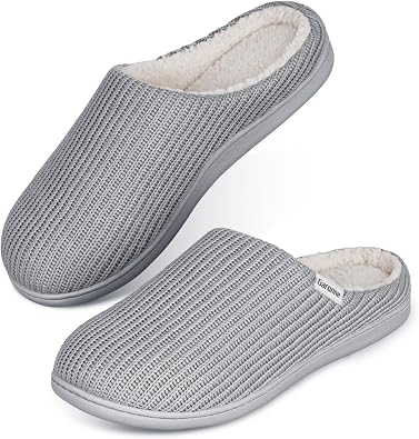 Garonne Womens Knit House Slippers with Memory Foam and Wool-Like Lining, Ladies Slip-on House Shoes with Non-slip Rubber Sole