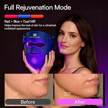 INIA Glow 4D Wireless Red Light Therapy Mask for face Dual NIR, 320 LEDs, 4 Modes, Under-Eye Cooling, Cordless & Rechargeable LED Face Mask for Home & Travel, Skincare Gifts for Women Mom Wife, Blue