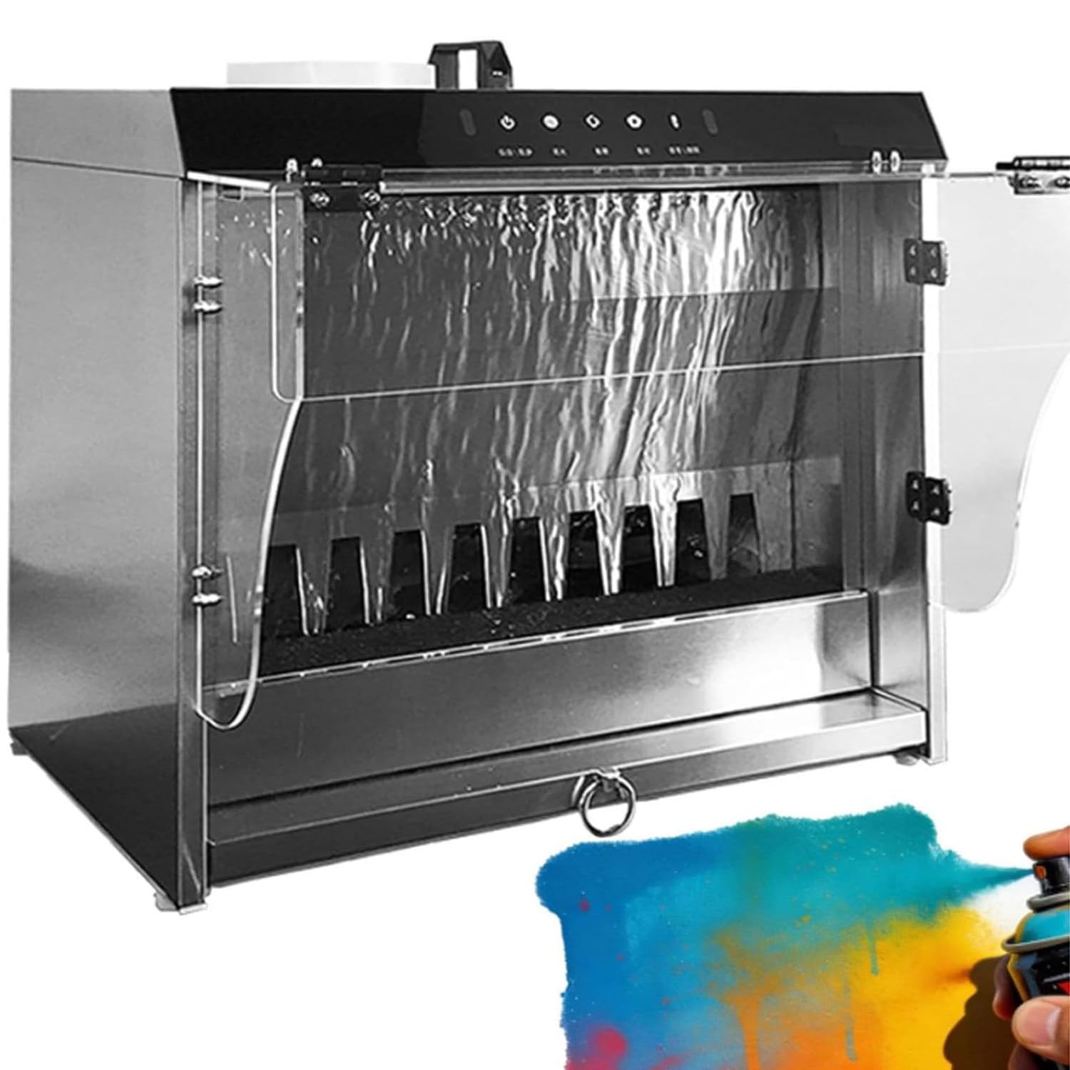 Spray Booth with Waterfall, Intelligent Water Curtain Paint Spray Booth, Portable Airbrush Spray Booth, With 3 Color LED Lights, Dust Baffle, 2200 L/H Flow, Automatic Lifting Water Pump, for DIY Art