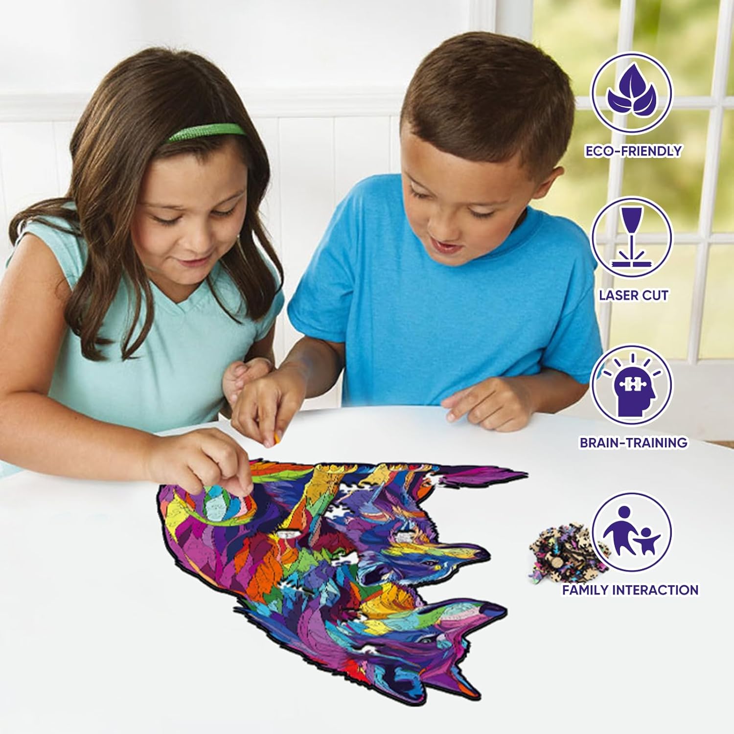 Ruikiyart Wooden Wolf Puzzle,200 Pieces Colorful Wolf Wooden Jigsaw Puzzles, Animal Brain Teaser Puzzles Unique Shaped for Kids Home Games (9.5"*12.6")