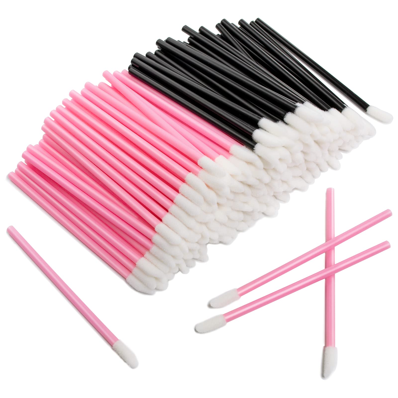 BcowosDisposable Lip Wands- 200 PCS Lip Applicators Disposable Black & Pink- Disposable Lip Brushes for Makeup, Lip Gloss or Lipstick- Disposable Makeup Applicators Kit