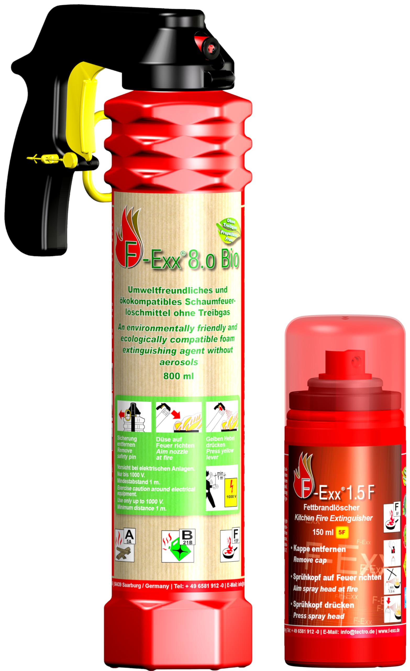 F-Exx® Schaum Feuerlöscher Sparpaket 1x F-Exx® 8.0 Bio, 1x F-Exx® 1.5 F