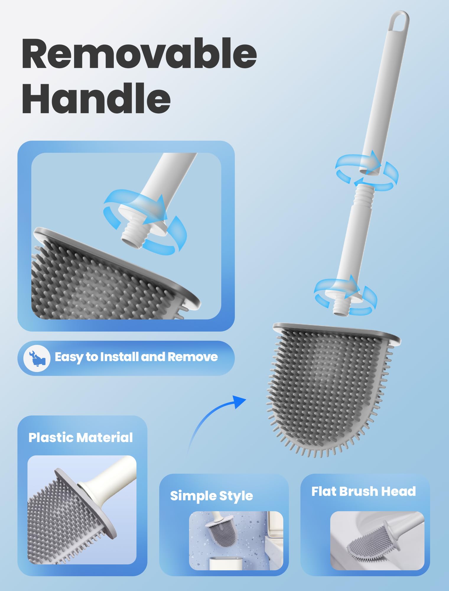 NEUTYPECHIC Brosse Toilettes Silicone Amovible Avec Base Séchage Rapide - Balai WC Suspendu