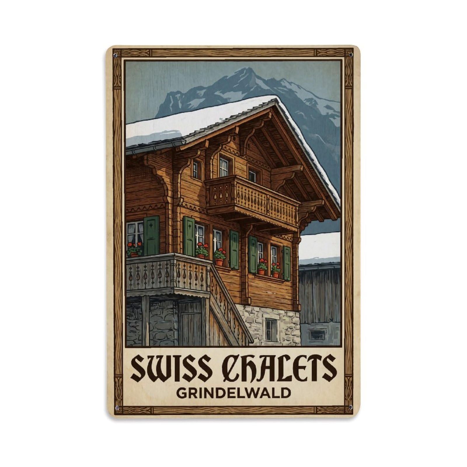 Gead 8X12inch Style Vintage Travel Switzerland Alpine Chalets Metal Tin Sign