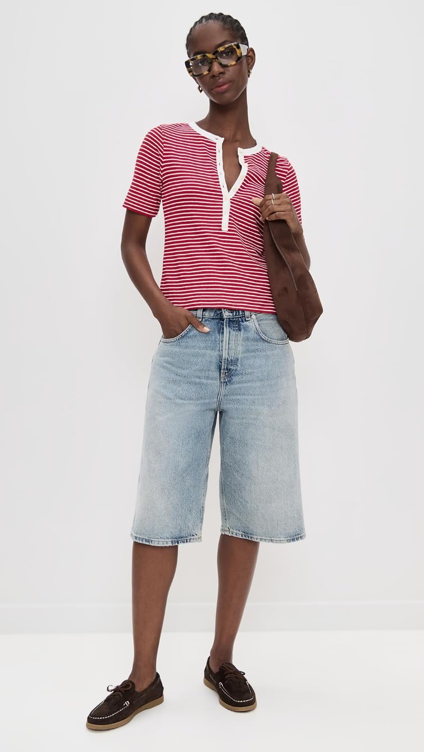 Madewell Women's Striped Elbow-Sleeve Henley Tee - Image 3