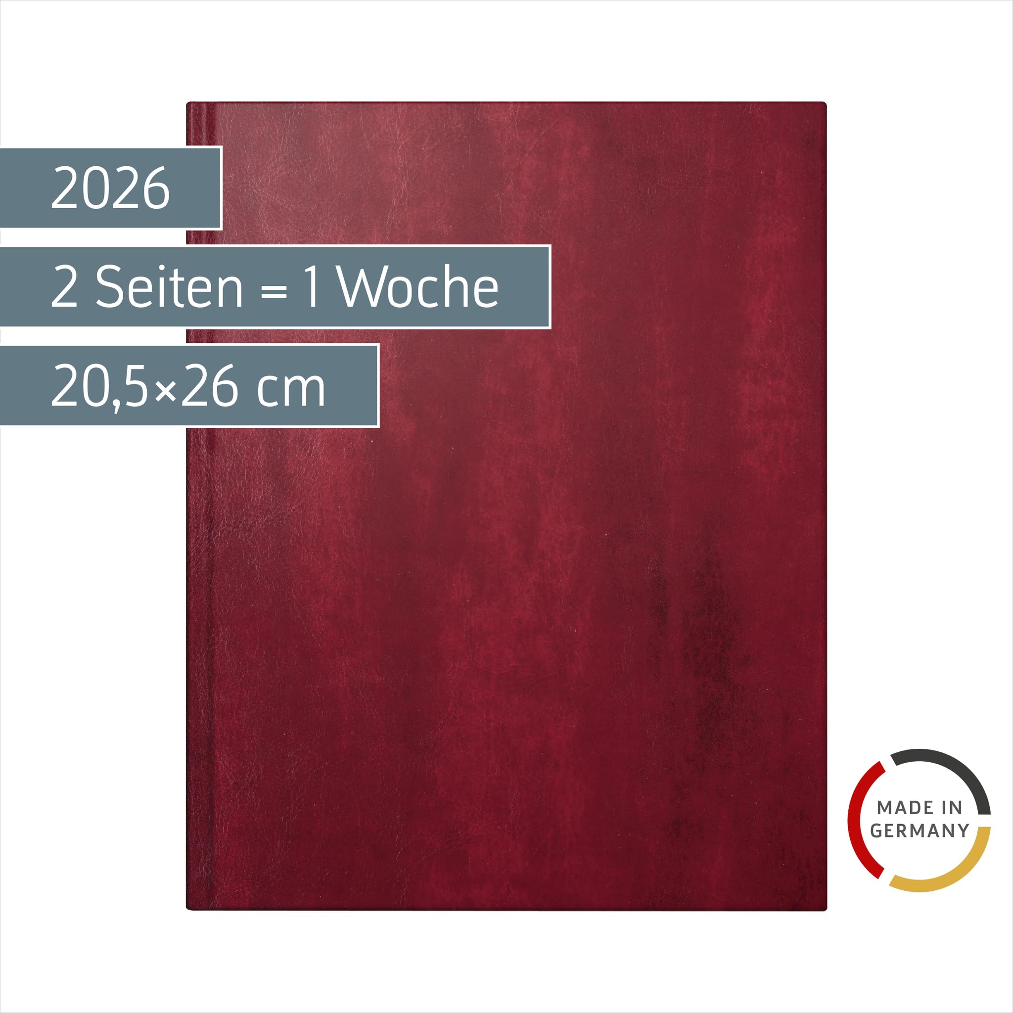 rido/idé Buchkalender Mod. Managerkalender TM 2026 | 20,5×26 cm, Kunstleder, rotbraun