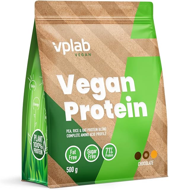 VPlab Vegan Protein Powder 500g - 16 Servings, 100% Plant Based and Natural Vegan Protein Shake, Blend of Pea Protein Isolate, Oat Protein Powder, Rice Protein Powder (Chocolate)