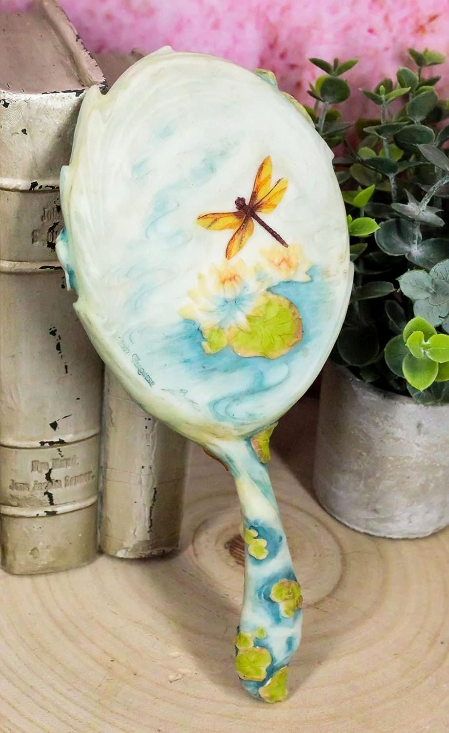 Ebros Jody Bergsma Art Wild Summer Magic Dragonfly Fairy by Lily Pond On Sunny Day Hand Mirror Figurine Boudoir Vanity Accessory Small Handheld Mirrors (1)
